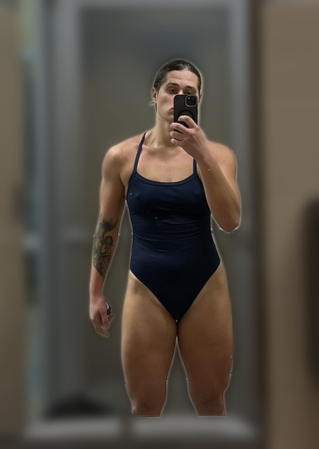 Maria Rezhylo in a swimsuit at the pool